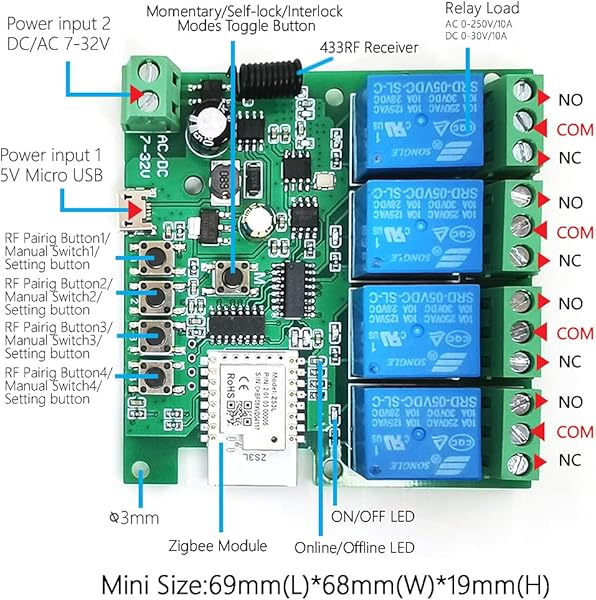 Interruptor de Rel Inteligente ZIGBEE de 4 Canales 5 12V Mdulo De Rel Wifi Funciona con Alexagoogle Assistant e Ifttt Compatible con La Aplicacin TUYA Smart Life
