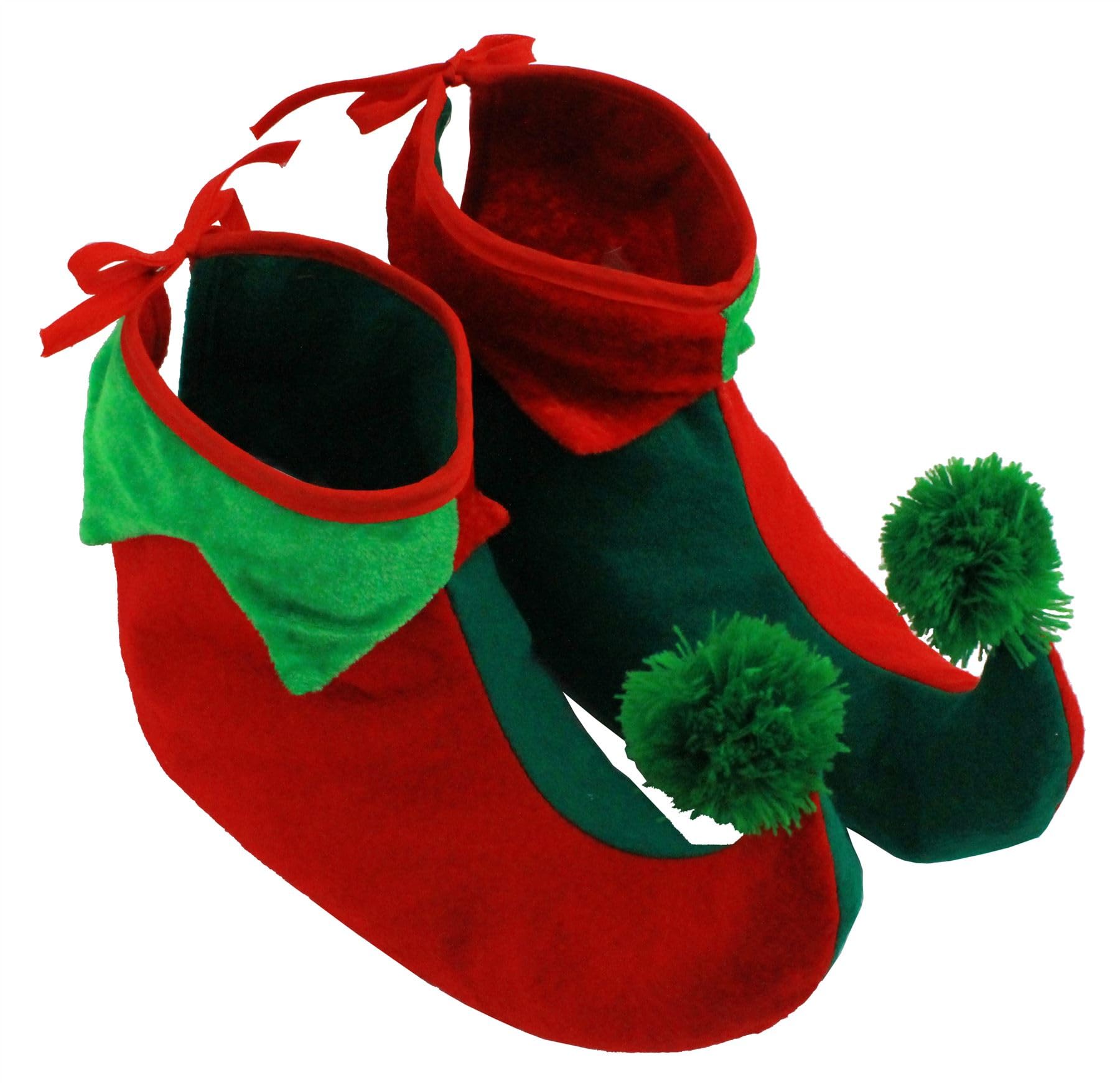 Elf Shoes – Red and Green Elf Boots With Stuffed Curled Toes – Christmas Fancy Dress Elf Shoe Accessory Santa Little Helper Elves Covers