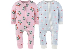 The Peanutshell 2-Pack Sleep and Play Baby Girl Clothes, Soft Cotton Footless Pajamas, Strawberry Sweet Treats