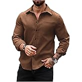 Milumia Men's Corduroy Button Down Shirt Western Long Sleeve Collared Casual Work Shirt Jackets