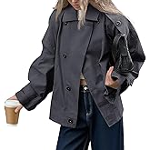 Tankaneo Womens Oversized Trench Coat Single Breasted Lapel Casual Coats Short Jacket Fall Outerwear