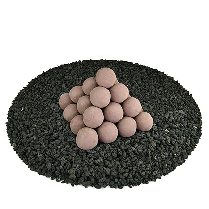 Ceramic Fire Balls Set Of 30 Modern Accessory For Indoor And Outdoor Fire Pits Or Fireplaces Brushed Concrete Look Adobe Red 2 Inch