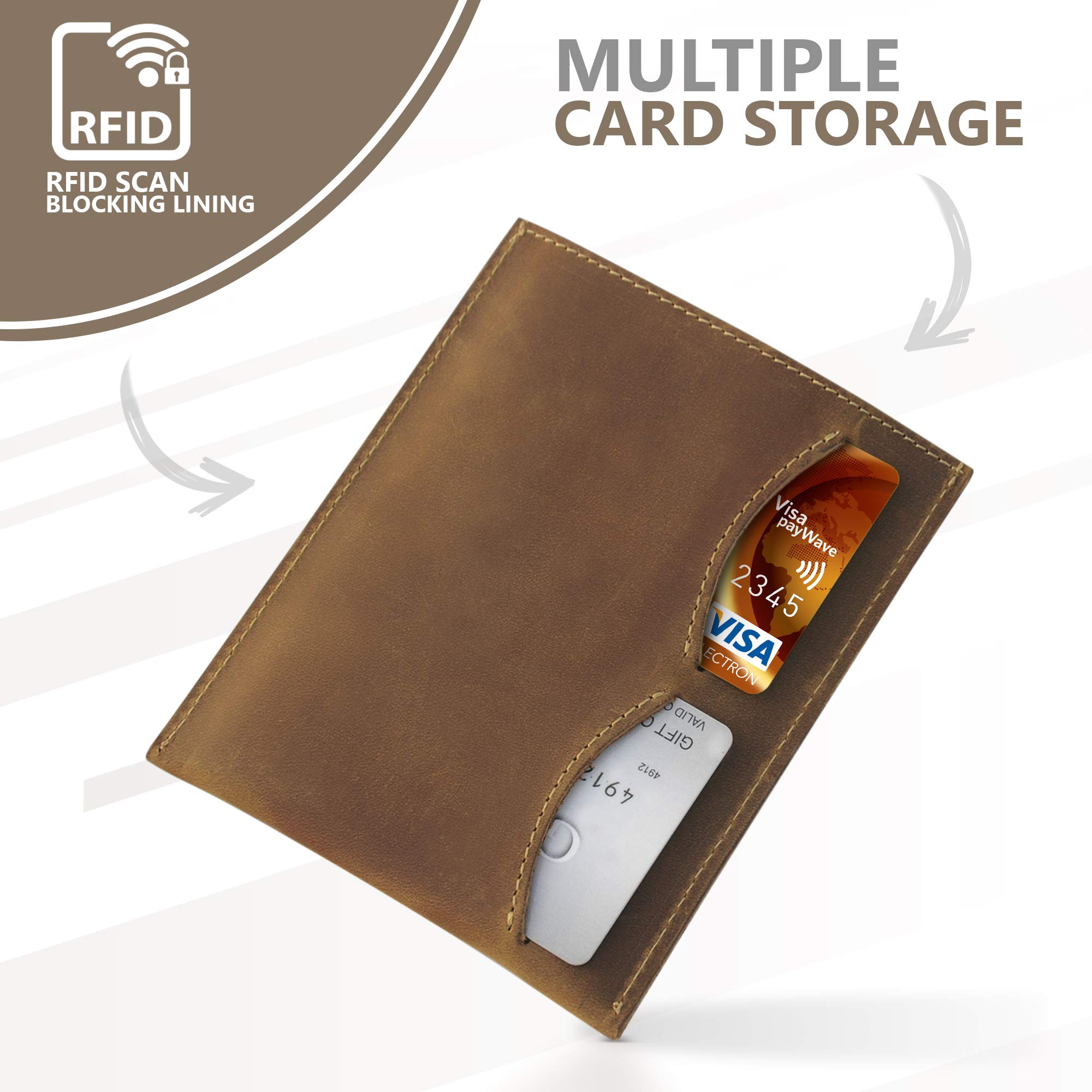 WANDERINGS Leather Passport Holder - Ideal for Travel - Handmade Genuine Leather Wallet with Passport Pocket and Card Slots - RFID Blocking for Security Against Data Theft