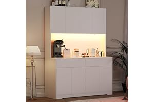 HLIVELOOD 71" Tall 47" Wide Large Kitchen Pantry Storage Cabinet w/ Power Outlet,Led Light, Kitchen Hutch Pantry Cabinet w/ 2 Drawer and 8 Doors,Modern Freestanding Buffet Cabinets for Kitchens,Dining Room