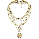 MJartoria Layered Necklaces for Women Trendy Retro Coin Pendant Necklace Dainty Chunky Chain Choker Necklaces for Jewelry Birthday Gifts