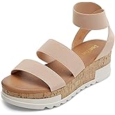 DREAM PAIRS Women's Open Toe Elastic Ankle Strap Casual Flatform Platform Wedges Sandals