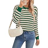 BreathSunny Womens Oersized Striped Crewneck Ribbed Knit Sweater Spring 2026 Ladies Dressy Long Sleeve Pullover Sweaters