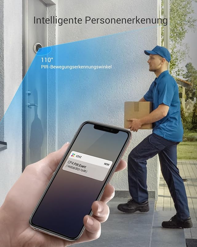 WLAN Türklingel mit 166° Weitwinkel und PIR-Sensor, 2MP Türspion Kamera mit 4,3 Zoll Farbbildschirm, 4600mAh Akku, AI Personenerkennung, Zwei-Wege-Videoanruf und Live-Ansicht verfügbar, CP4