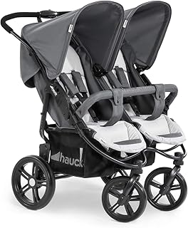 Hauck Roadster Duo SLX Geschwister- und Zwillingskinderwagen bis 36 kg für Babys und Kleinkinder ab Geburt, nebeneinander, schmal, schnell faltbar, große Räder, grau