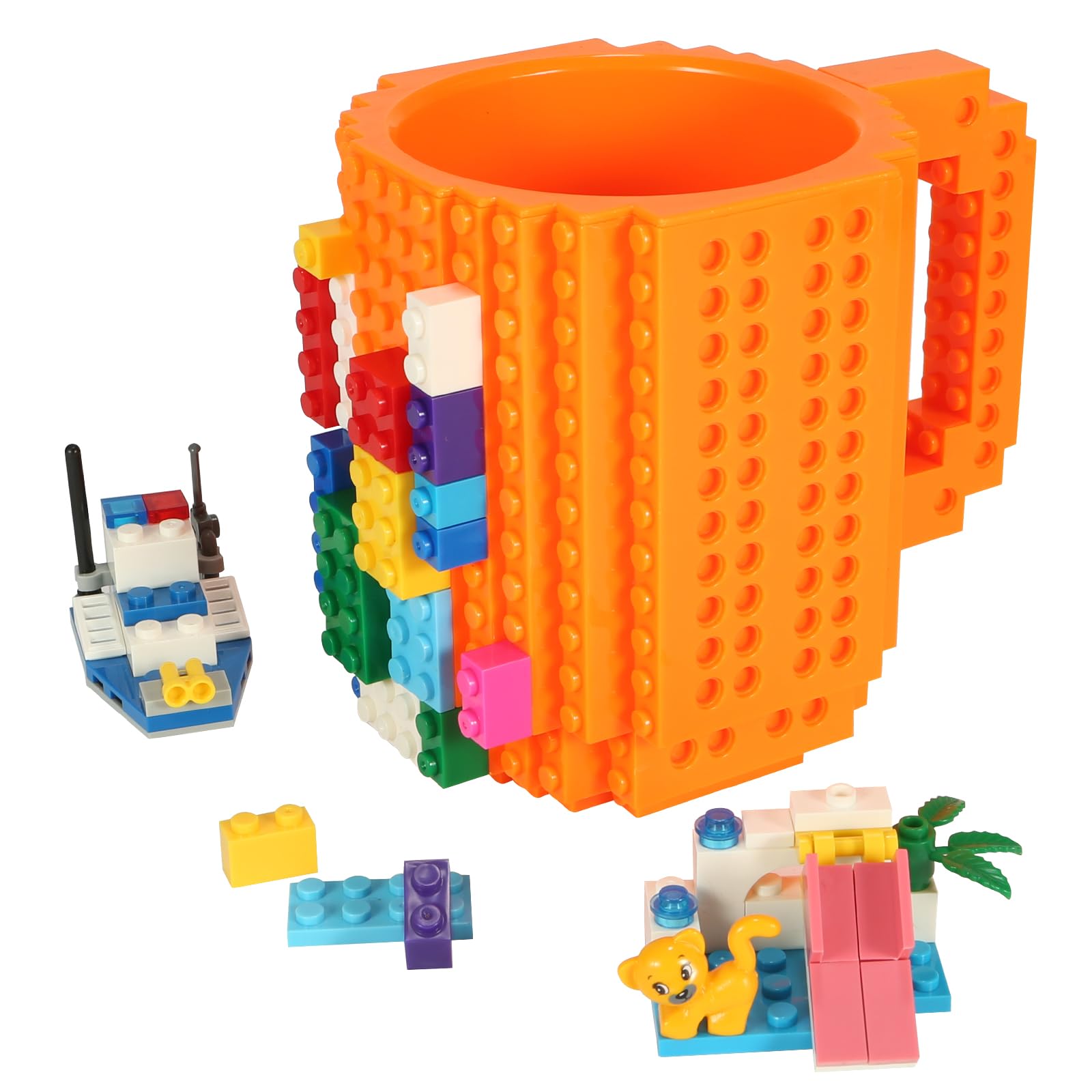 Lumsburry Build-on Brick Coffee Mug, Funny DIY Novelty Cup with Building Blocks Creative Gift for Kids Men Women Xmas Birthday (Orange) — image 1