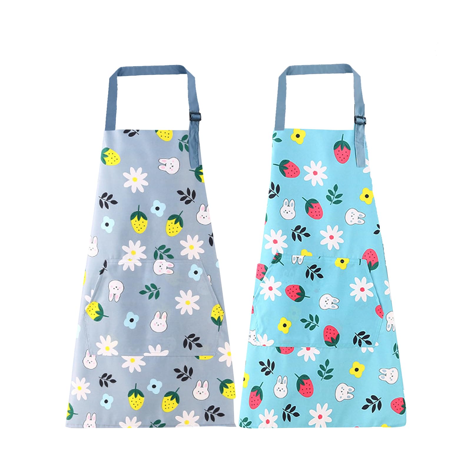 Kitchen Apron for Women, 2 Pieces Apron Cooking Apron with Large Pockets, Cooking Apron Women for Women, Adjustable Cooking Aprons for Kitchen, Garden, BBQ and Salon, Blue bottom maiden strawberry,