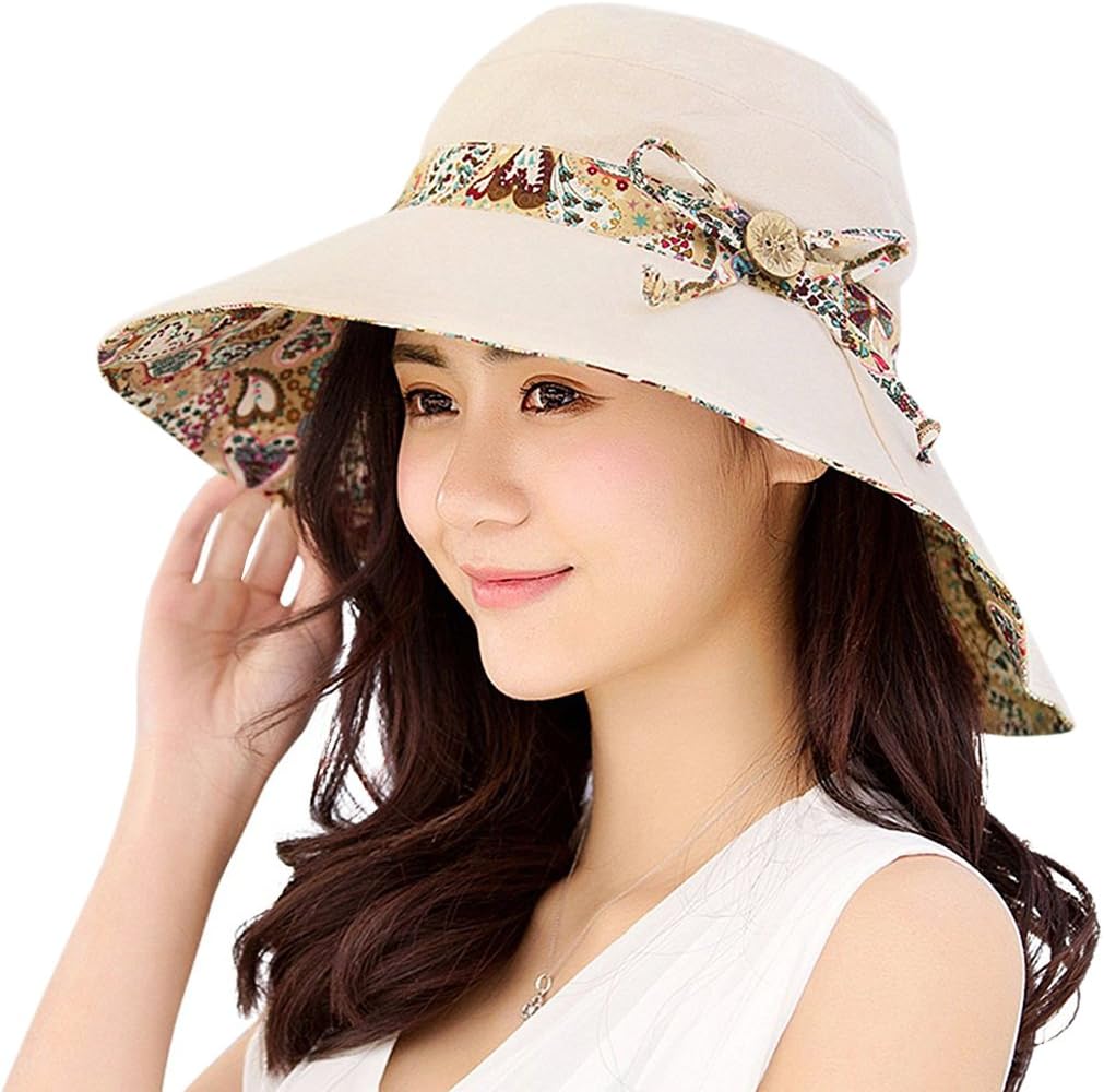 Paciffico Women Sun Hat Packable, Outdoor Beach Hat UPF50+,Reversible Summer Foldable Wide Brim Hat