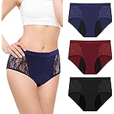 TUXIYA 3-Pack Incontinence Underwear for Women, Leak Proof Underwear for Women Washable & Reusable for Leakage Protective Panties(X-Large,Black/Red/Blue)