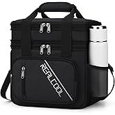 RealCool Lunch Bag, Insulated Lunch Box for Men Women, Double Deck Leakproof Soft Cooler Bag with Adjustable Strap, Reusable Lunchbox for Work, Travel, Camping (Black)