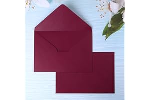 PONATIA 50 PCS/Pack A7 Envelopes, 5.25 x 7.5'' Shiny Burgundy Envelopes, 5x7 envelopes Perfect for Wedding Invitation Cards, Greenting Cards, Christmas Gift Cards Envelopes