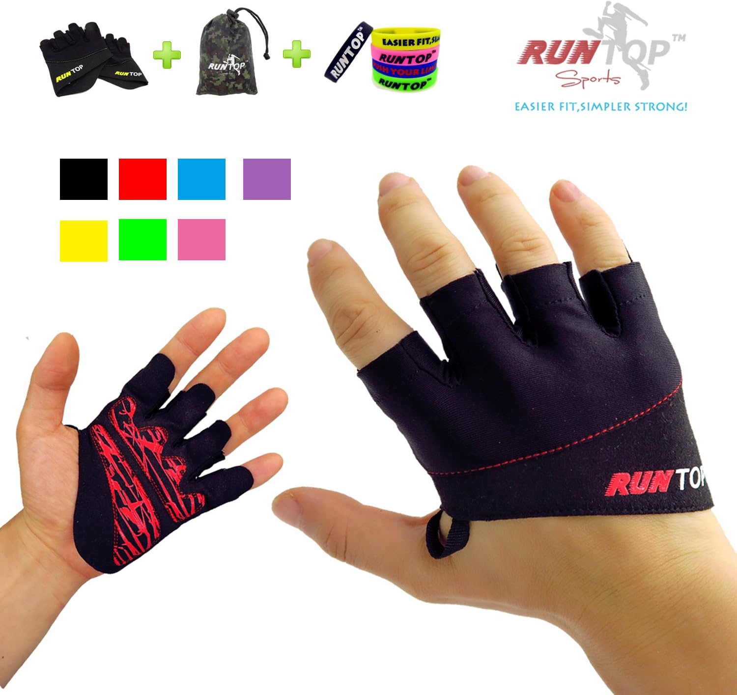RUNTOP Workout Gloves Weight Lifting Grips with Silicon Padding Exercise Gloves Perfect for Women Men Crossfit Training WODS Weightlifting Bodybuilding Powerlifting Gym Fitness