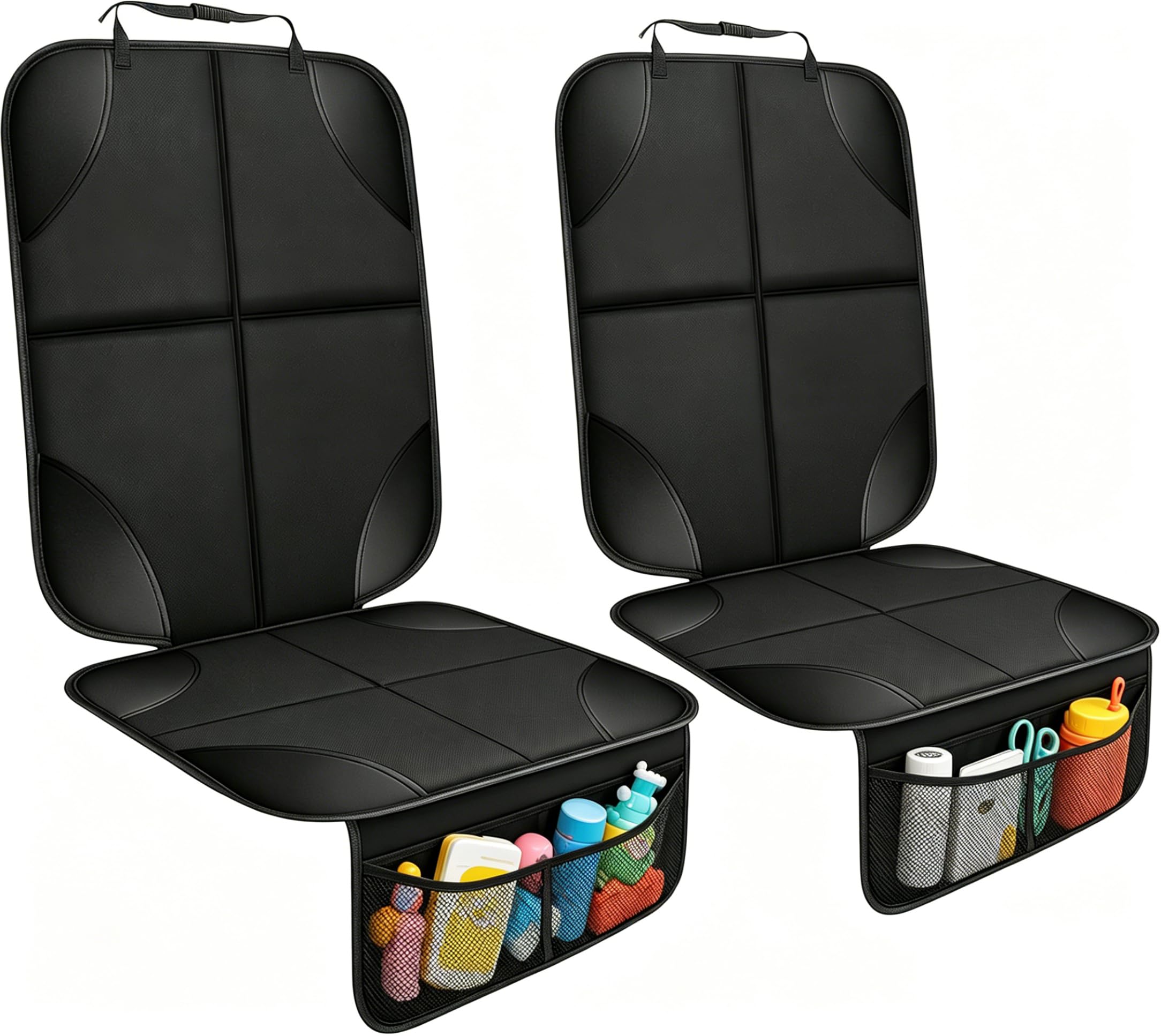 Car Seat Protector, Ponjson Auto Car Leather Seats Waterproof Thick Padding&Non-Slip Seat Cover Pad for Child Baby Safety Seat with Organizer Pockets-2 Pack Carseats for Most Cars Image