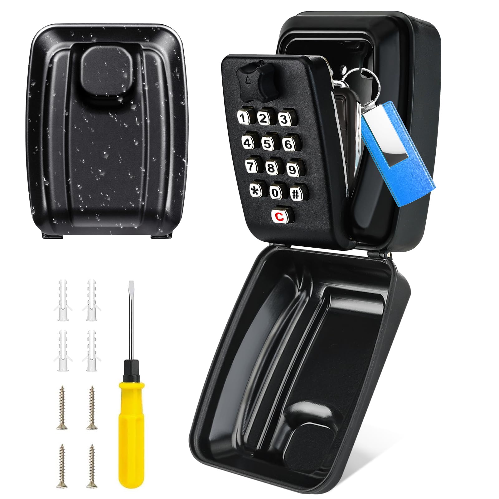 PAIRIER Key Safe Wall Mounted, Key Lock Box Outdoor Waterproof Extra Large Key Box Police Approved Lockbox 12-Digit Combination Key Storage Box with Weatherproof Cover for Home Garage School Office