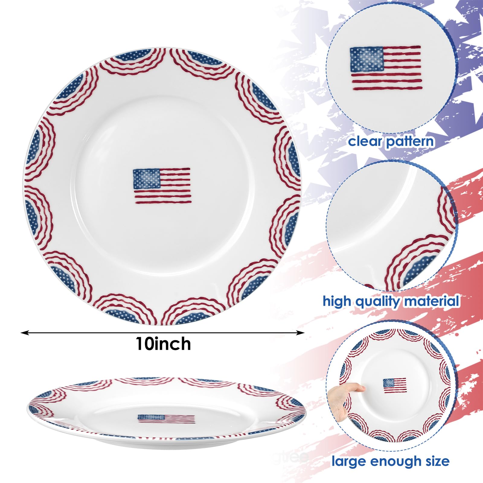 Condition photo showing New/Like New for acellegic 4 pcs 10 inch 4th of july plates patriotic american flag independence day ceramic dinner d