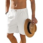 JEMLDL Men's Shorts Casual 7" Cotton Linen Button Elastic Waist Summer Beach Golf Shorts with Multi-Pocket