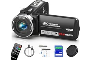 Peryoua Camcorder Video Camera 4K HD 80MP Vlogging Camera for YouTube IR Night Vision Camera 18X Digital Zoom 3.0 IPS Screen Video Recorder with 32GB SD Card, 2 Batteries, Remote Control