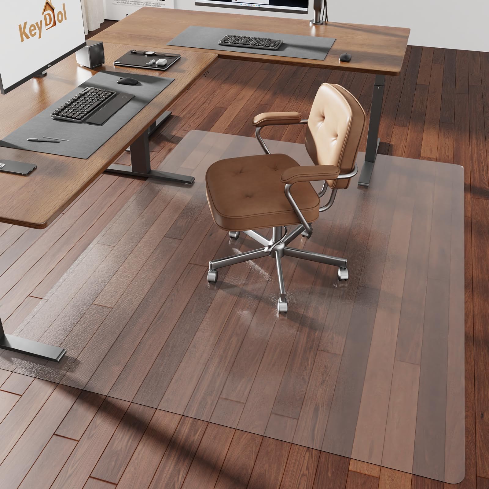 Photo 1 of [Thickened to 2.0mm] 60"x75" Computer Chair Mat for Hardwood, PVC Office Mat for Hardwood Floor, Anti-Slip Rolling Chair Floor Protector,Vinyl Mats for Home, Under Desk Mats for Rolling Chairs