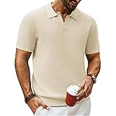 PJ PAUL JONES Mens Polo Shirts Short Sleeve Textured Knit V Neck Shirt Casual Golf Shirts Stylish Old Money Tops