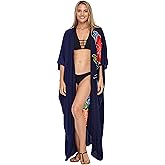 SHU-SHI Womens Kimono Cardigan Open Front Floral Robe Beach Cover Up One Size