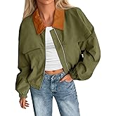 Tankaneo Womens Cropped Barn Jackets Zip Up Lapel Oversized Bomber Jackets Lightweight Trendy Casual Utility Short Coats