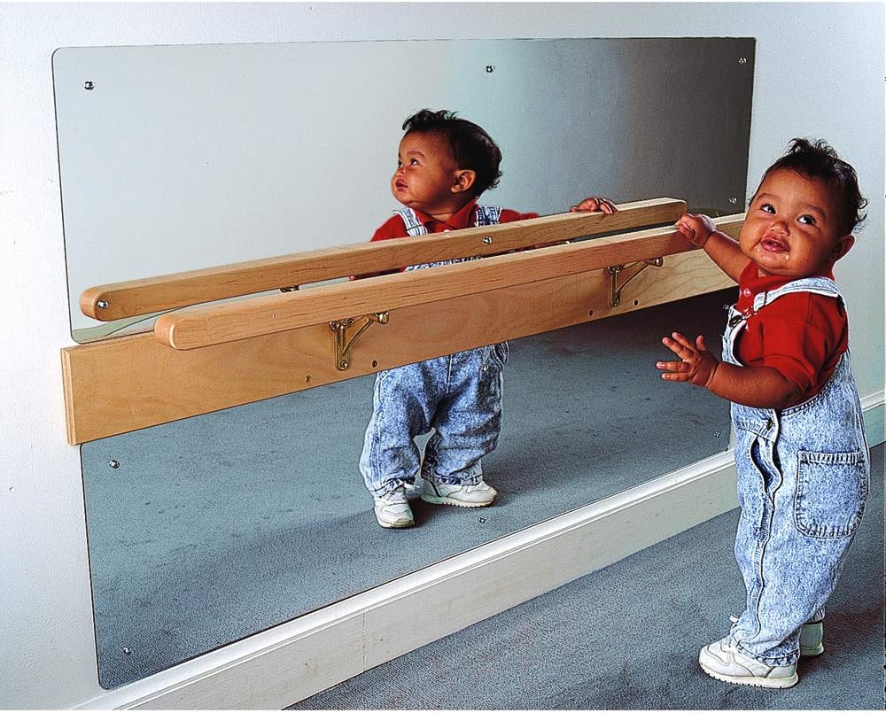 See Me Stand Mirror and Bar by Environments, Shatterproof Acrylic Wall Mirror with Safety Rail to Encourage Balance, Coordination and Motor Development for Infants and Toddlers