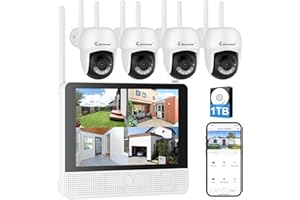 Jennov 5MP Wireless Security Camera System with Monitor – 8CH NVR Kit with 4 Outlet-Powered Cameras, 1TB HDD, Night Vision, Motion Detection, IP66, No Subscription, Home Surveillance Indoor/Outdoor