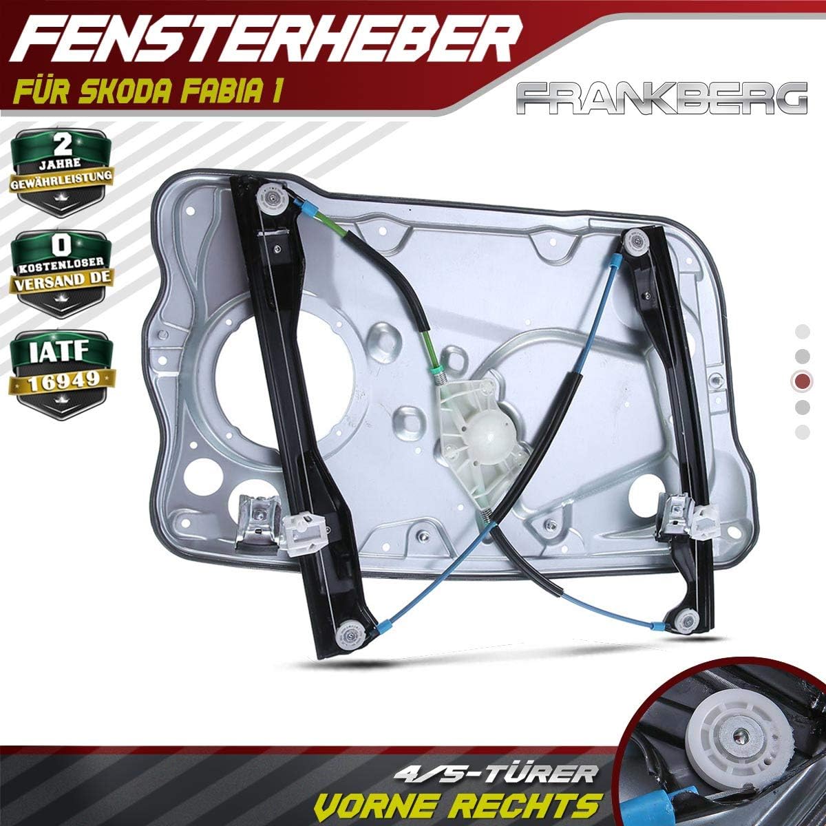 Frankberg Window Regulator with Panel Compatible with Fabia I 6Y2 6Y3 6Y5 MK I Fabia I Praktik MK I 1999-2008 6Y1837462