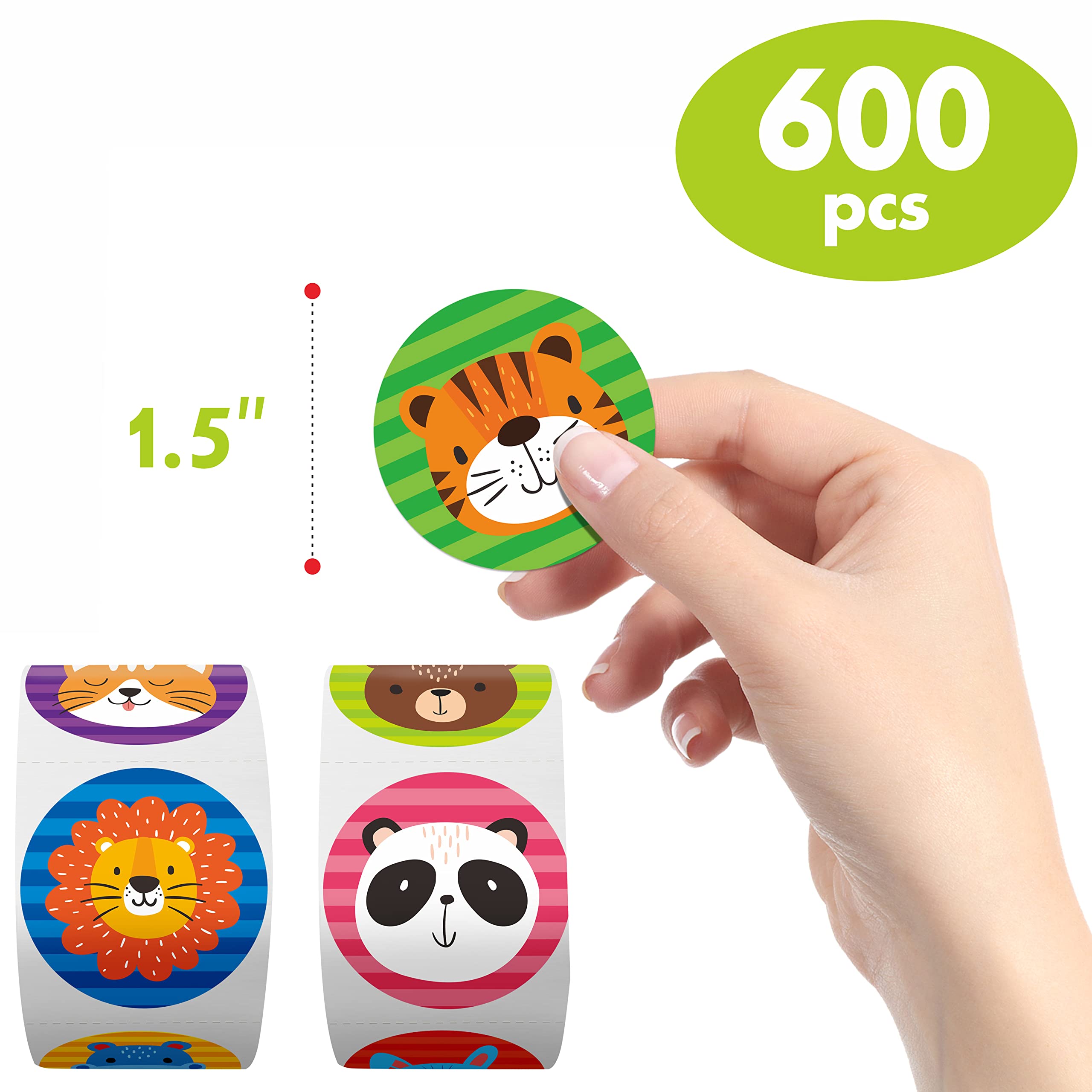 600 Incentive Stickers Adorable Round Animal Face Encouraging Stickers Teacher Reward Motivational Sticker in 16 Designs with Perforated Line (Each Measures 1.5