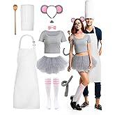 Hillban 10 Pcs Halloween Mouse Chef Couple Costume Accessories Tutu Skirt Chef Hat Apron for Halloween Cosplay Party