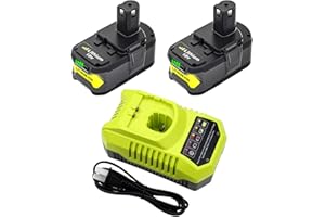 ULATI 2Pack 6.0Ah Replacement for Ryobi 18V Battery and Charger Combo Replacement for Ryobi 18V Lithium P102 P103 P104 P105 P107 P109 P108 P190 P122 Cordless Tools Battery and P117 Charger