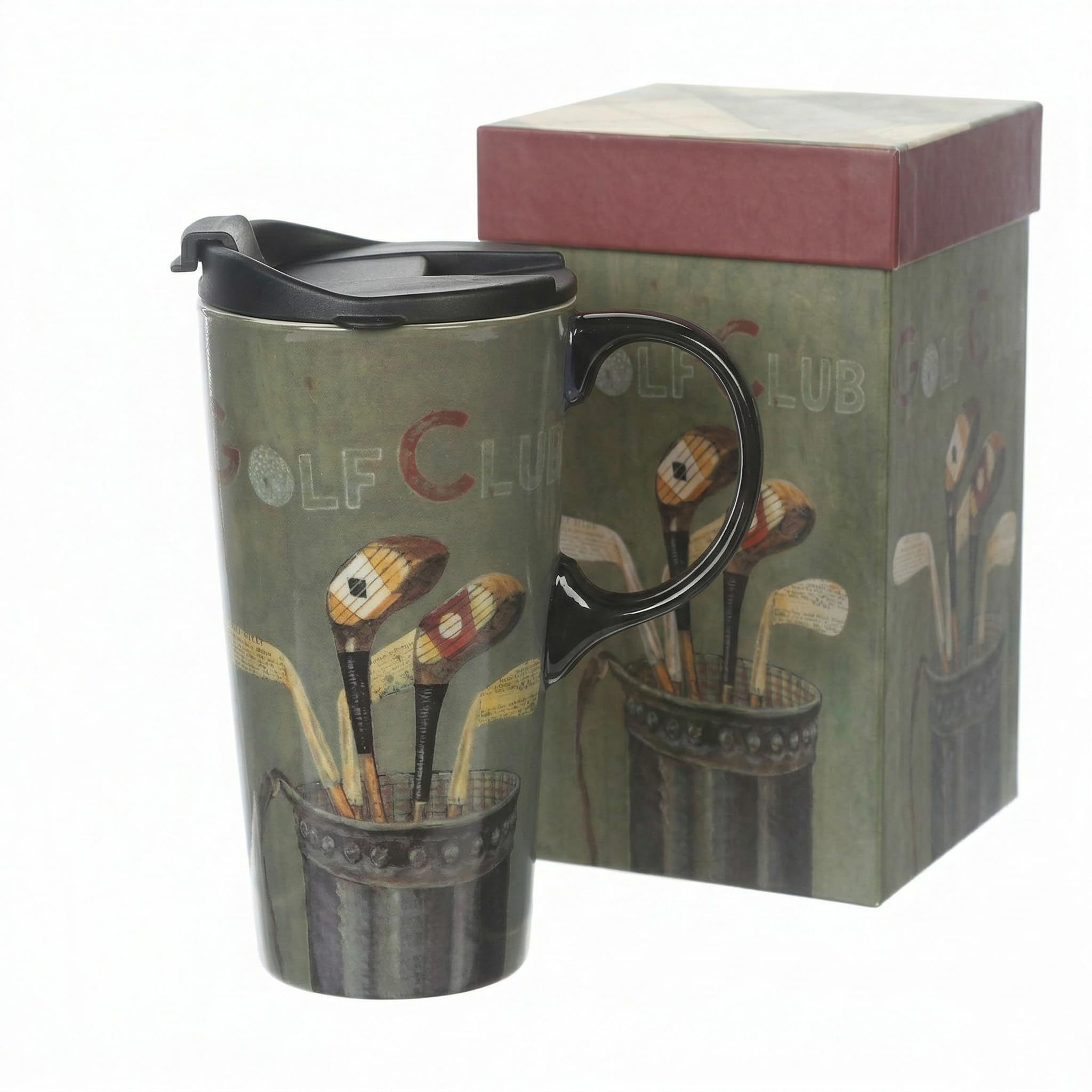 DUSVALLY Ceramic Mug Tall Mug Coffee Mug with Lid and Gift Box 17oz.Golf Club