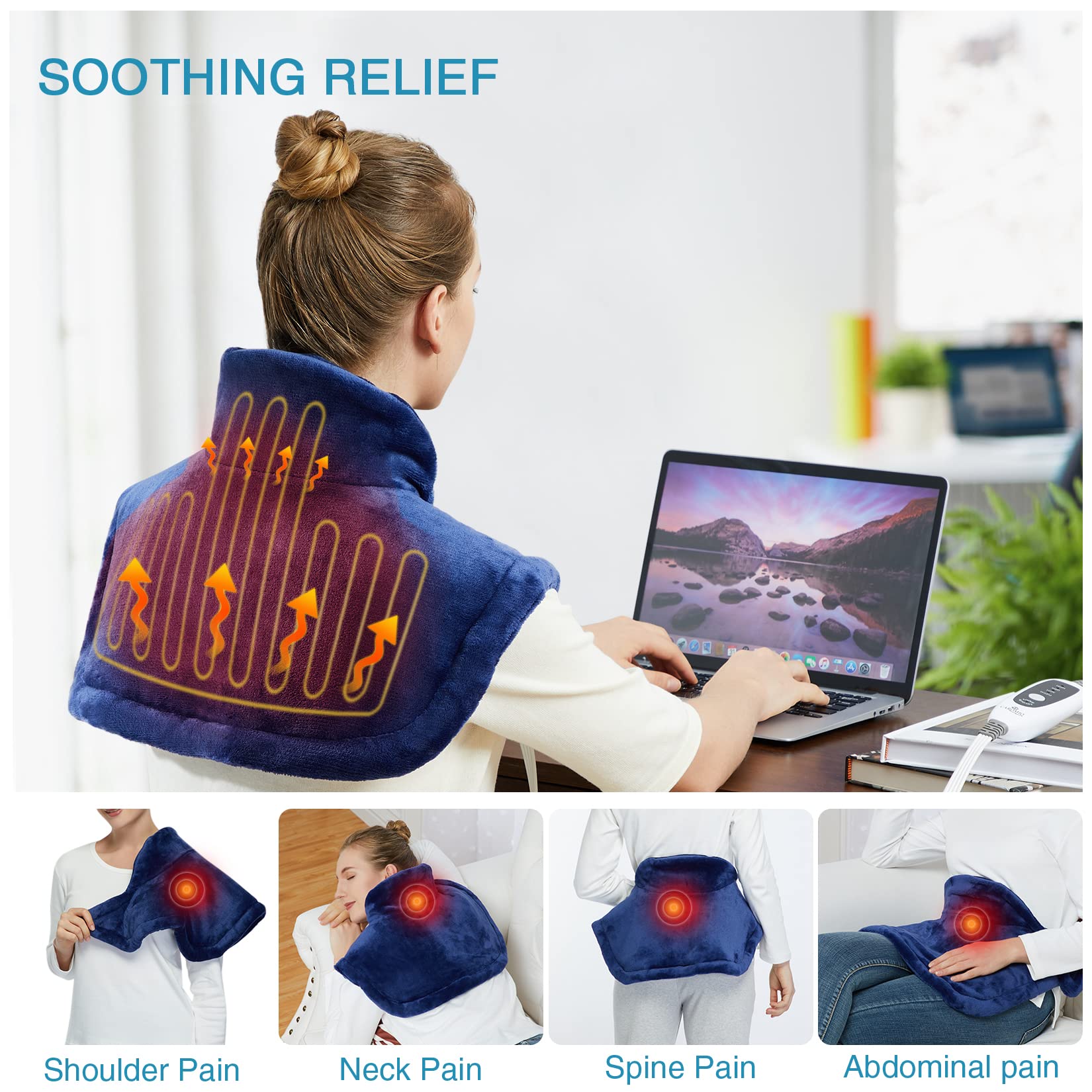 CAROMIO Weighted Heating Pad for Neck and Shoulders - UL Certified, 2.2lb Large Electric Fast Heating Pad for Pain Relief and Deep Pressure Therapy, 22