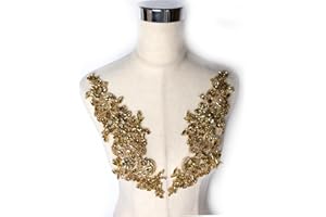 Labellezalady Luxury Look Shiny Rhinestone Pair Applique Patch in Gold Silver champgane AB Color for Prom Dress Belt Arts Crafts Sewing decorat (Gold)