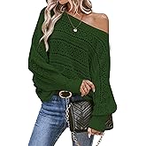 Cakulo Womens Off Shoulder Sweater Top Fall Outfits Fashion 2025 Oversized Knit Batwing Long Sleeve Crochet Pullover Sweaters