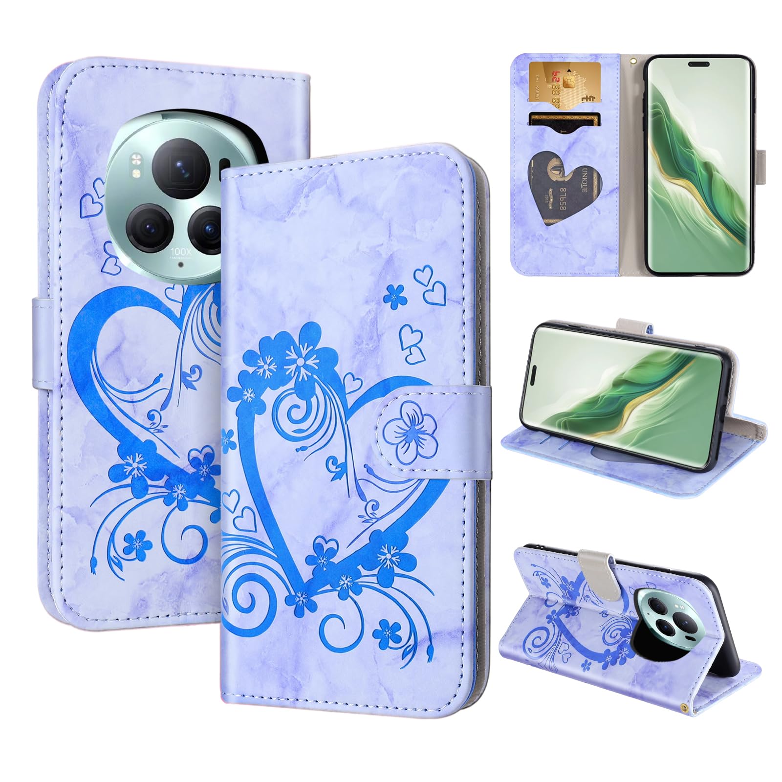 CASAFUNY Case for Honor Magic6 Pro Case Cover for Honor Magic 6 Pro Wallet Pouch Shockproof Magnetic Closure Flip Case Cover for Honor Magic6 Pro, Blue — image 1