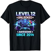 Level 12 Unlocked Awesome Since 2014 12th Birthday Boy Gamer T-Shirt
