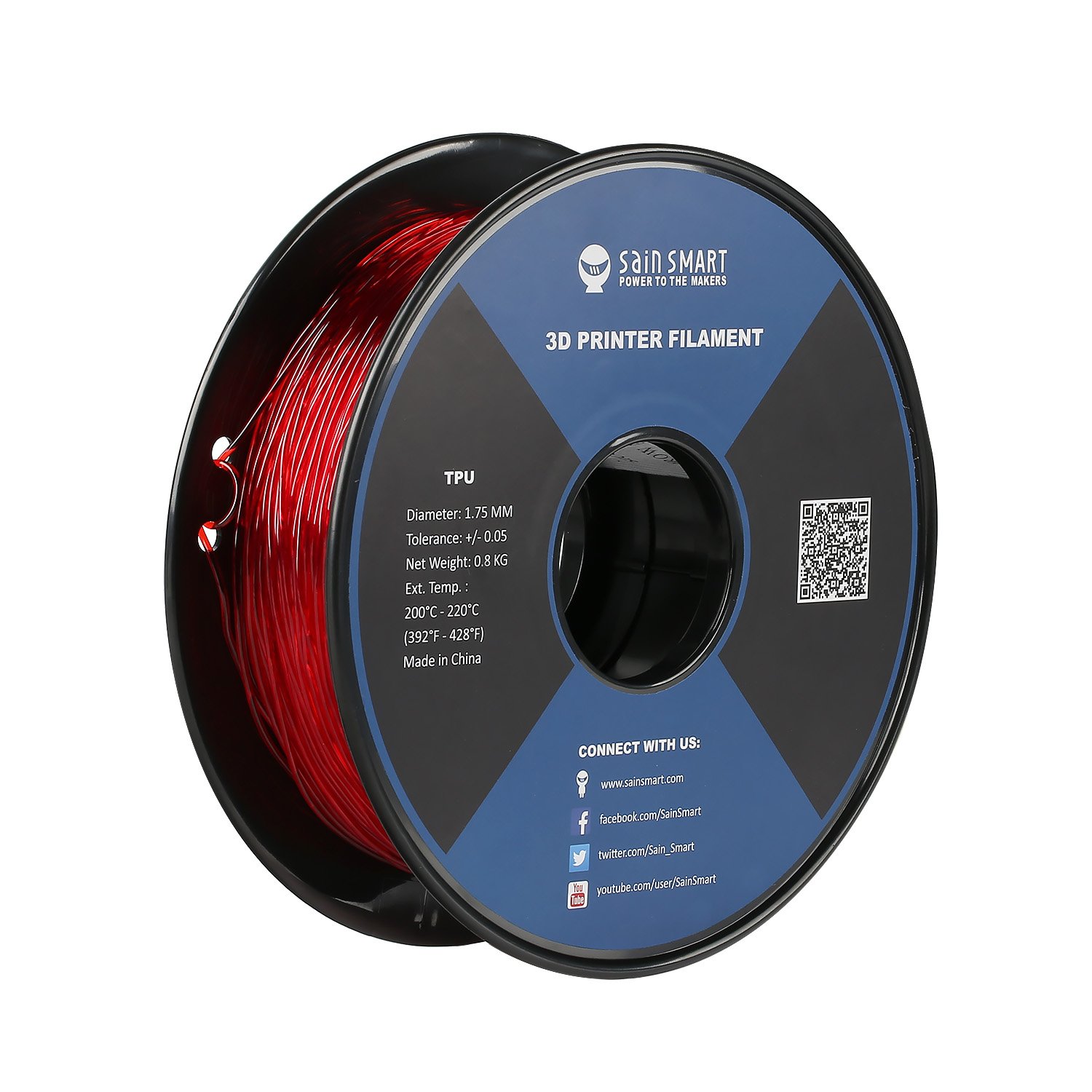 SainSmart Red Flexible TPU 3D Printing Filament, 1.75 mm, 0.8 kg, Dimensional Accuracy +/- 0.05 mm