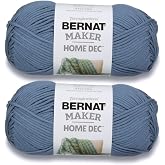 Bernat Maker Home Dec Bulky Yarn for Crocheting, Steel Blue, 2-Pack | #5 Bulky Yarn, 72% Cotton 28% Nylon, Soft Tubular Yarn for Crochet, Knitting, Bags &amp; Home Decor, 317yds, 250g/8.8oz per skein