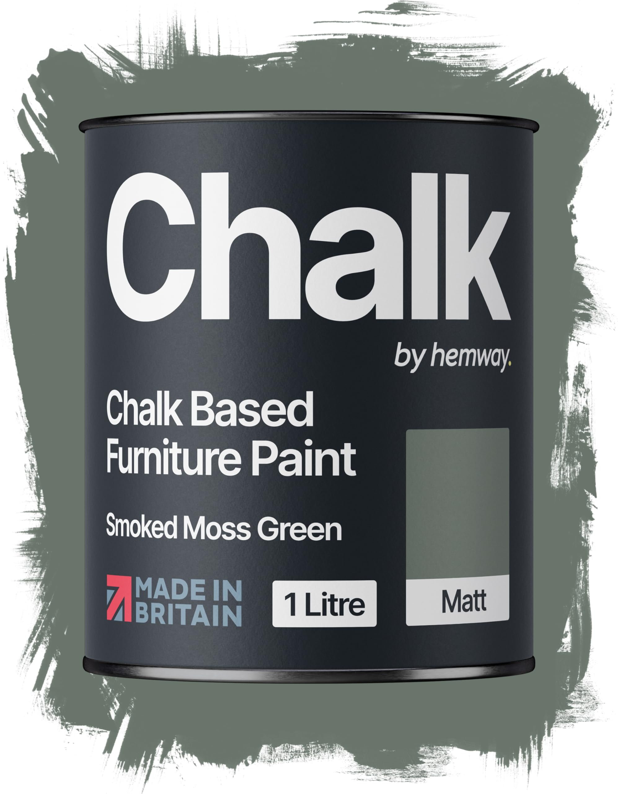 Hemway Chalk Based Furniture Paint, Smoked Moss Green 1L, Matt Finish Shabby Chic, Chalk Paint Furniture & Walls, Quick Dry & 1 Coat