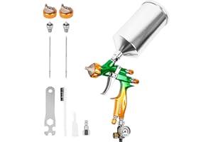 BEETRO HVLP Professional Gravity Feed Air Spray Gun, 280-320mm Wide Spray Pattern 1.3/1.4mm Nozzle with Air Control Valve, 1000ml Capacity 14CFM 29-32psi, 1/4 Adaptor and Filter