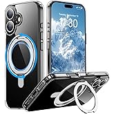 Temdan Magnetic for iPhone 16 Case,[with 360°Rotatable Invisible Magnetic O-Ring Stand][Military Grade Shockproof][Compatible with MagSafe] Slim Phone Case for iPhone 16 6.1" Clear