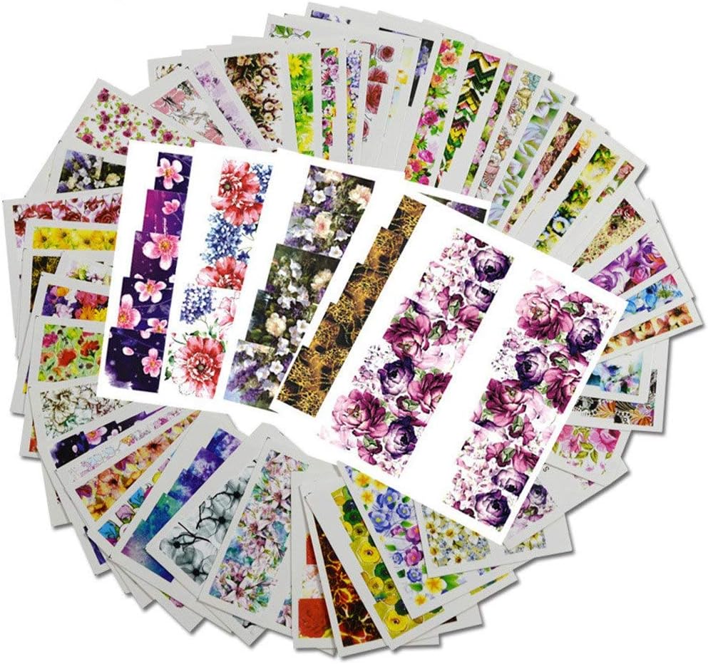 Mixed 48 Design Flowers Sakura Rose Daisy Lavender Nail Art Full Wraps 48pcs Floral Nail Sticker Decals Water Transfer Manicure