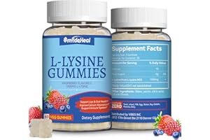 SMILDEHEAL 2 Pack L-Lysine 1000mg Gummies, Chewable Lysine Supplement for Adults, Immune Support, Collagen Formation Support, Non-GMO, Vegan, Gluten Free - 120 Counts