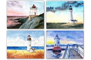 Small World Greetings Watercolor Lighthouse Cards 24 Count - Blank Inside with Envelopes - Nature Stationery - Thank You, Birthday, Thinking Of You, and More - A2 Size (5.5”x4.25”)