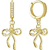 Bow Earrings for Women, Trendy 14K Gold Plated/Silver Hoops Simple Huggie Dainty Cubic Zirconia Jewelry